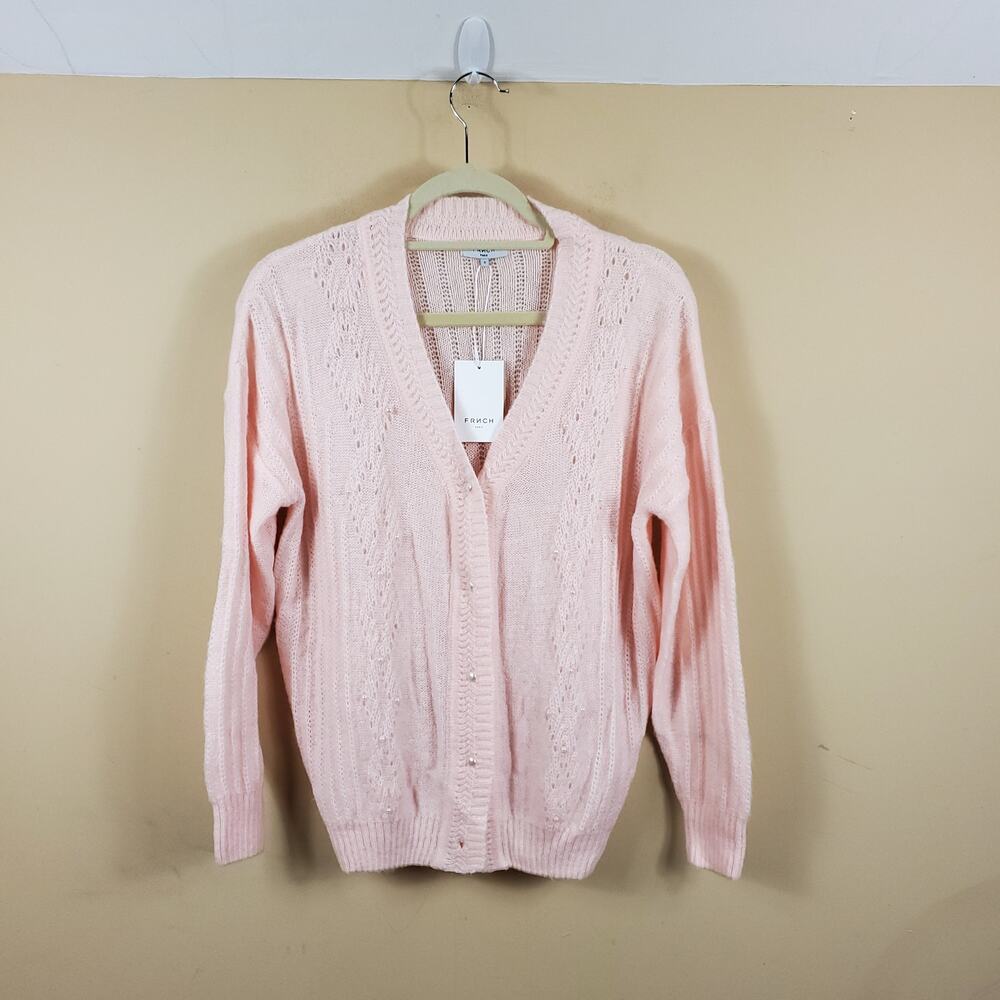 FRNCH Laeila V-neck Pointelle Cardigan In Light/pastel Pink Size S